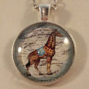 Silver Giraffe Wild Animal From Africa Cabochon Pendant Chain Necklace Gift